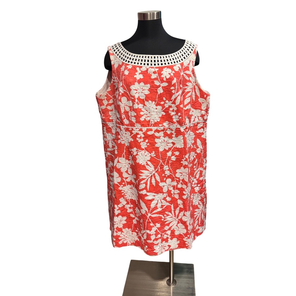 Tahari Arthur S Levine Coral Floral Jacquard Sheath Dress Lattice Neck 20W $178 - Picture 2 of 8